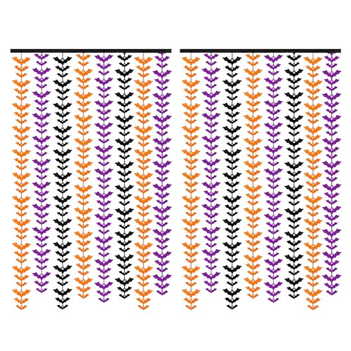 HPMAISON Halloween Foil Fringe Curtains 2 Pack - Bat Orange Black Purple Streamers