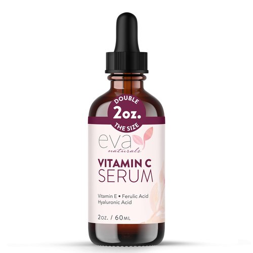 Eva Naturals Vitamin C Serum for Face - 20% Vit C with Hyaluronic Acid, Ferulic Acid & Vitamin E - Facial Serum for Dark Spots, Acne, Anti Aging, Glow & Even Skin Tone, 2 Fl Oz