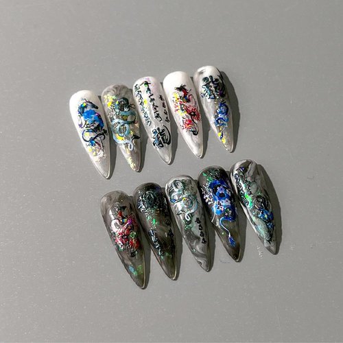 2Sheets Embossed Dragons Nail Art Stickers Decals for Women Girls Year of Dragon Acrylic Manicure DIY Salon Nail Decorate Supplies (Dragon-1)