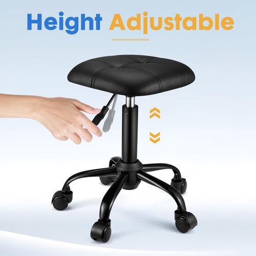 FNZIR Square Rolling Stool with Wheels Height Adjustable Swivel Stools Office Chair