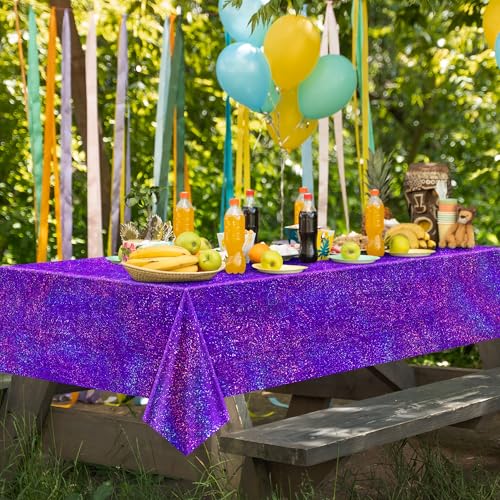 Purple Holographic Tablecloths - 8 Pack 40x108 Inch Iridescent Disposable Rectangular Covers for Parties