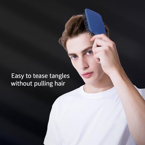 RHOS Paddle Hair Brush for Men - Detangler Brush with Nylon Bristles for All Hair Types | Blue