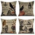 Halloween Pillow Covers Set of 4 - 18x18 Velvet Throw Pillows with Pumpkin Skull Owl Crow Design - Halloween Decor
