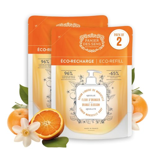 Panier des Sens Liquid Hand Soap Refill – Orange Blossom Hand Soap Refills – French Moisturizing Hand Wash with Coconut Oil - Kitchen & Bathroom Hand Wash- Orange Soap Refill 96% Natural - 34 Floz