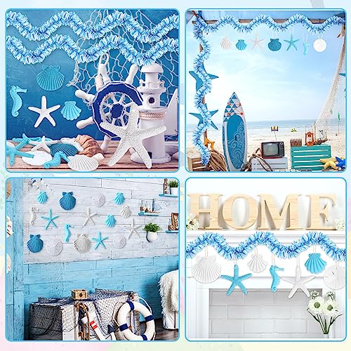 Ocean Themed Party Decorations Set - 30 Resin Sea Ornaments & 40ft Tinsel Garland