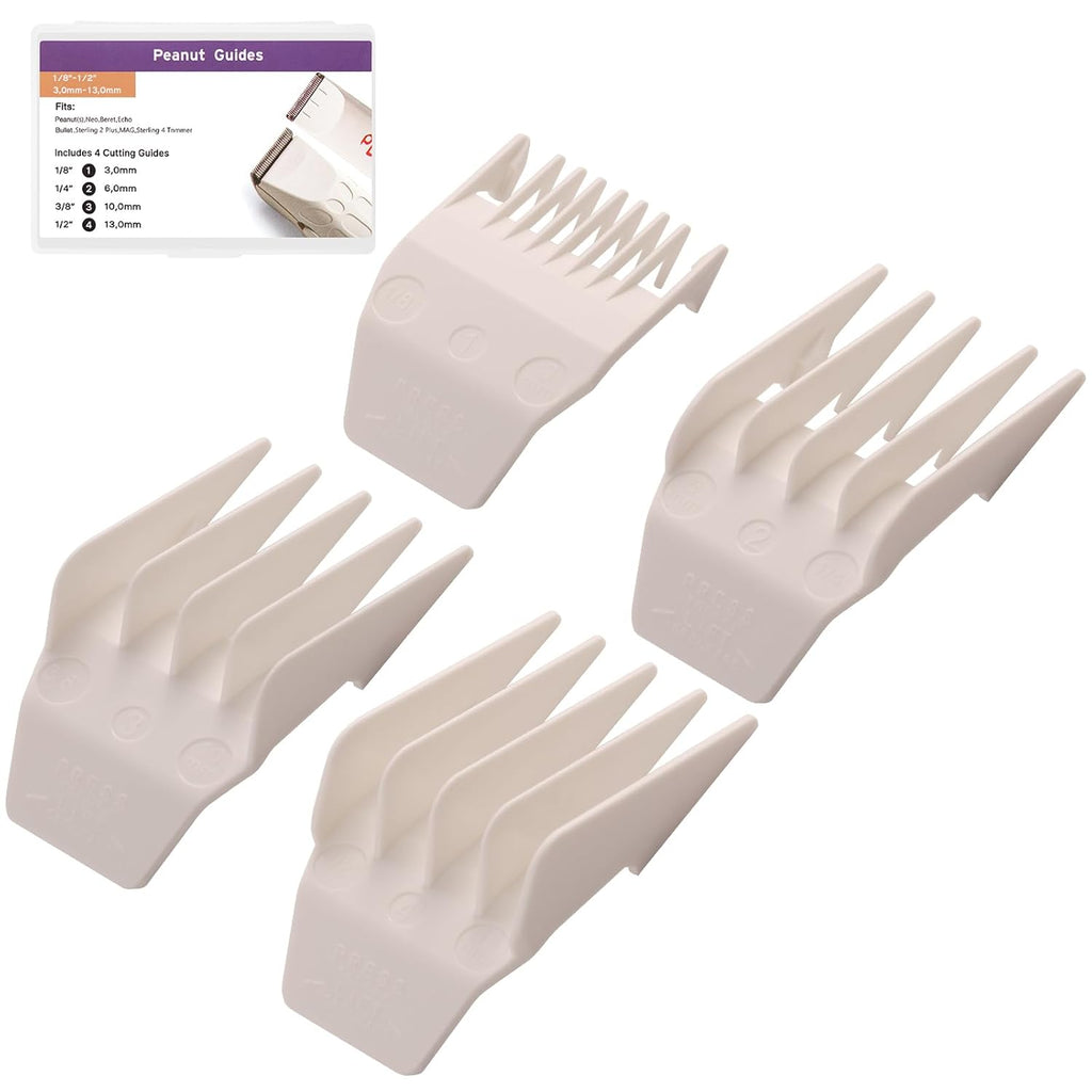 Wahl Peanut Clipper Guards Set - Professional Replacement Guides | 1/8" to 1/2", 4-Piece, White