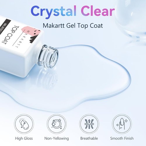 Makartt Gel Top Coat | 2 PCS No Wipe High Gloss Nail Polish - Long Lasting 10ML Clear Soak Off