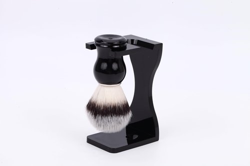 Shaving Stand Holder for Razor and Brush, 2-in-1 Set Includes Premium Black Acrylic Stand & a Synthetic Shaving Brush, All-in-One Bathroom Storage & Drying Organizer - Grooming Gift for Men