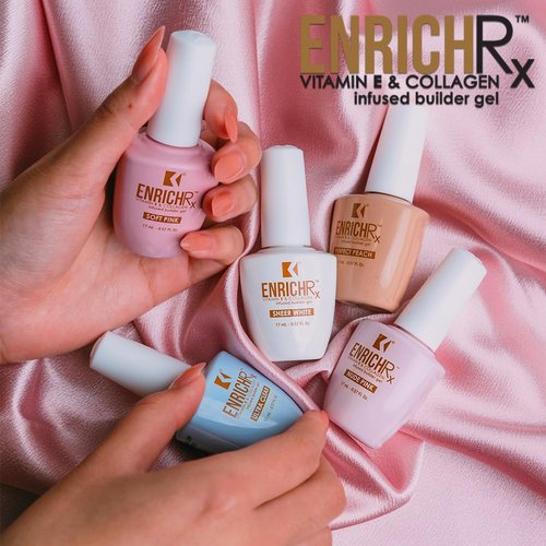KUPA EnrichRx Builder Gel, Ultra Clear, Vitamin E & Collagen Infused, UV/LED Soak-Off Gel Brush On Natural Nail, 0.57 Fl Oz