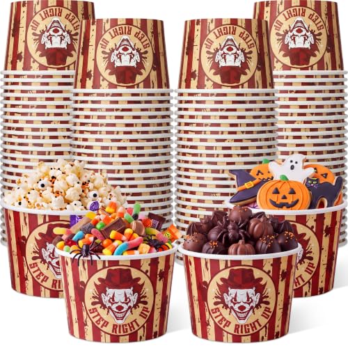 Halloween Circus Paper Snack Bowls - Creepy Carnival 16oz Disposable Cups (60 Pack)