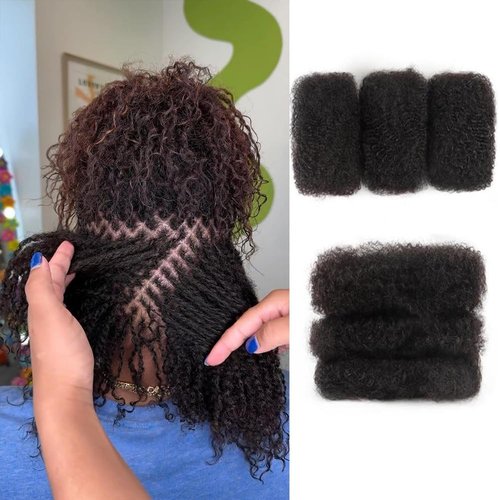 Afro Kinkys Bulk Human Hair 3 Bundles 90 Gram For Twists Braiding Dreadlock Extensions Create Repair Braid Micro Twist Human Hair Bundles Bulks Locs Extensions 1B Natural Black 8+8+8 30g/bundle