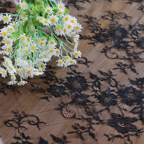 Black Lace Table Runner 30 x 120 Inch Floral Embroidered Fabric - Variation 5