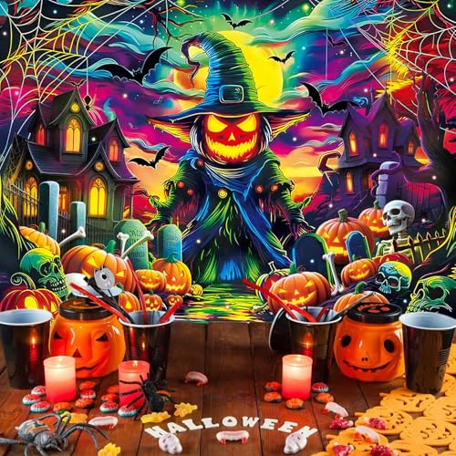 Halloween Pumpkin Photography Backdrop 7x5FT Colorful Spooky Moon Skull Graveyard Scene - Variation of 7x5FT: 84'x60'
