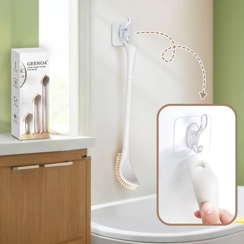 GEENOA New Foot Brush & Foot File Set(2PCS), 3-in-1 Foot Scrubber in Shower, 10.2’’-27.5’’Adjustable Long Handle Foot Scrub Brush and Upgrade Foot File Callus Remover, Gift-Box Packed(White Set)