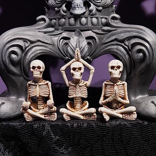 Halloween Skeleton Figurines Set - No Evil Yoga Skeleton Decor - Spooky Home Decor