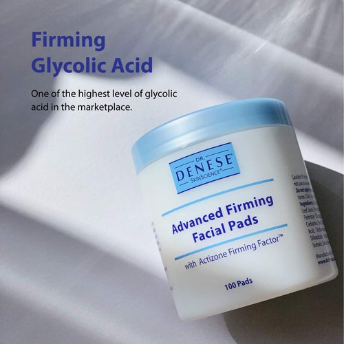 Dr. Denese SkinScience Advanced Firming Facial Pads - 100 Count Exfoliator with Glycolic Acid & Peptides for Radiant Skin