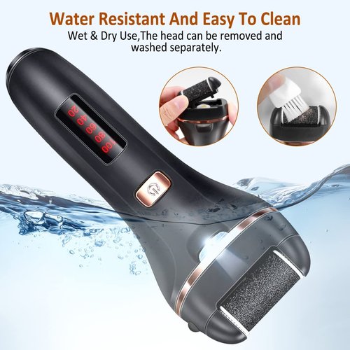 AdamPark Electric Callus Remover for Feet,Rechargeable Foot File Hard Skin Remover,Waterproof 14 in1 Professional Pedicure Kit for Cracked Heels &Dead Skin,with 9 Roller Heads 2 Speed(Black P8)