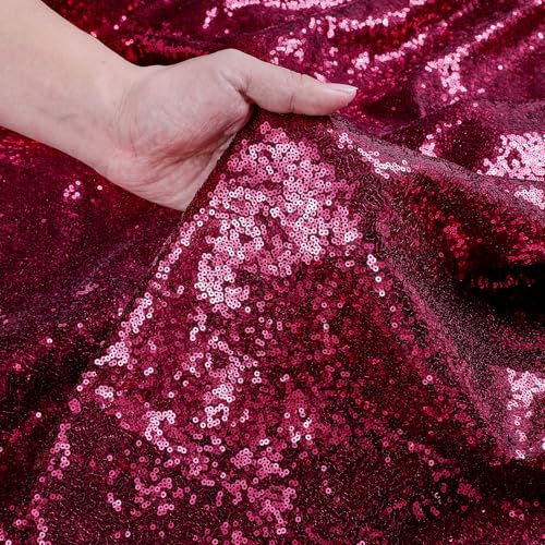 B-COOL 90 Inch Burgundy Round Sequin Tablecloth for Weddings & Parties