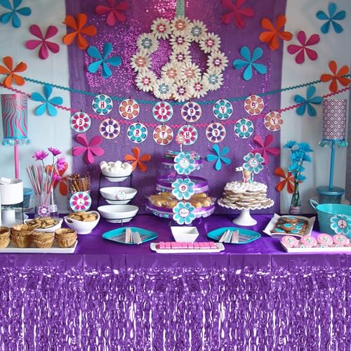 Light Purple Wavy Metallic Tinsel Fringe Table Skirt for Rectangle Tables Party Decor