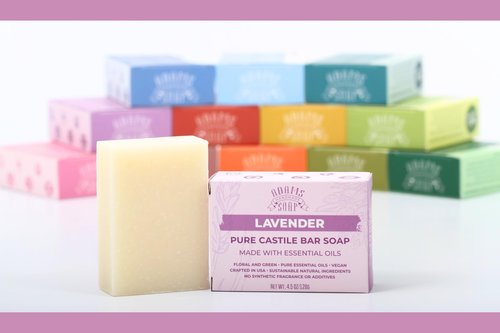 Adams Handmade Soap Lavender Pure Castile Bar Soap – 4.5 oz | Vegan, Cold Process, Essential Oils, 84% Organic, Fair Trade, No Additives, USA Made