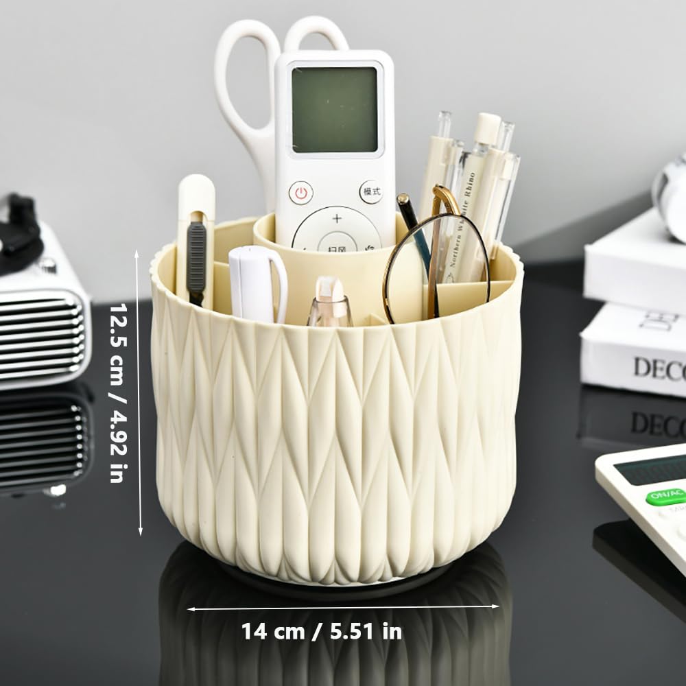 Yoohailor Rotating Makeup Brush Holder - White 5 Slot 360° Spinning Organizer for Vanity Desk, Cute Aesthetic Storage for Women, Multi-purpose Pen Pencil Caddy for Office Home Art Supplies