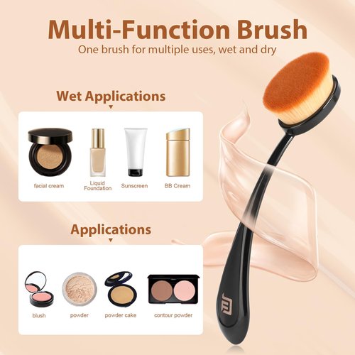 Oval Foundation Brush with Handle - Professional Kabuki Toothbrush Makeup Brush Fast Flawless Application with Dense Soft Bristles for Liquid, Cream, Powder, Blending, Body Self-tanner