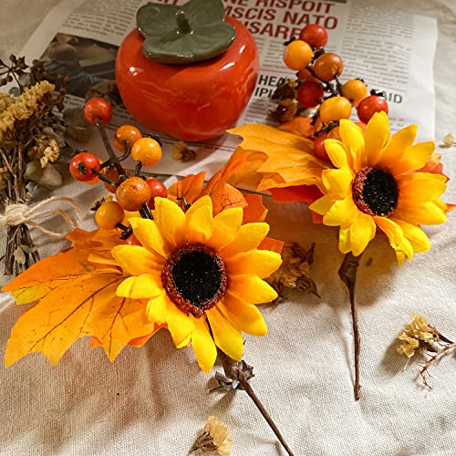 Artificial Fall Sunflower Berry Picks - 6 Pack Autumn Harvest Decor