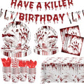 Killer Birthday Party Decorations Set - Halloween Horror Tableware for 24 Guests