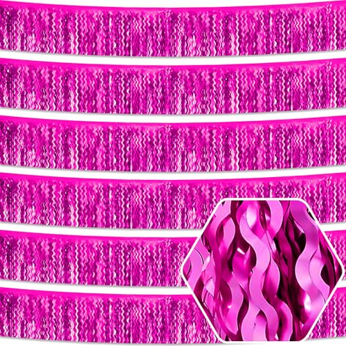 Rose Red Foil Fringe Garland - 6 Pack 10ft Metallic Tinsel Streamers for Party Decor