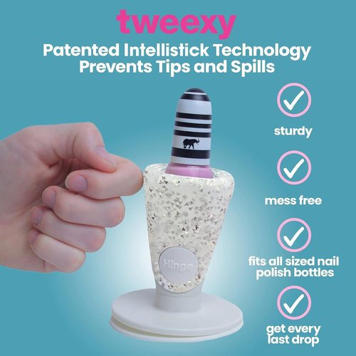 Tweexy Hinge Untippable Anti-Spill Nail Polish Holder | Smartgrip Suction Stand, Tilted for Fingernail Painting & Nail Art (Silver Sparkle)