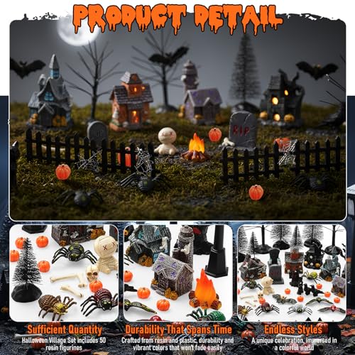 Halloween Village Miniature Set - Haunted Houses, Figurines & Decor Accessories