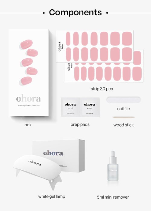 ohora Semi-Cured Gel Nail Strips Value Set (N Cream Pink Starter Kit) Includes Full Size Lamp and Mini Remover, Salon-Quality, Long Lasting, Easy to Apply & Remove