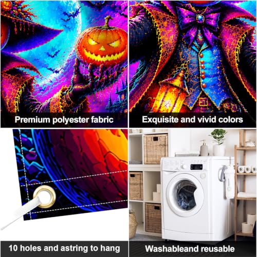 7x16 ft Halloween Garage Door Banner - Blacklight Glow-in-The-Dark Pumpkin Wizard Scene - Outdoor Party Decor - Variation 278