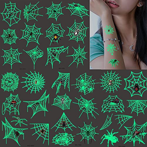 73PCS Luminous Halloween Spider Web Temporary Tattoos Set for Kids & Adults