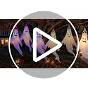 Halloween Ghost Decorations Outdoor Set - 4 Cute Hanging Ghosts with Timer & Waterproof LED Lights - Black+Pink
