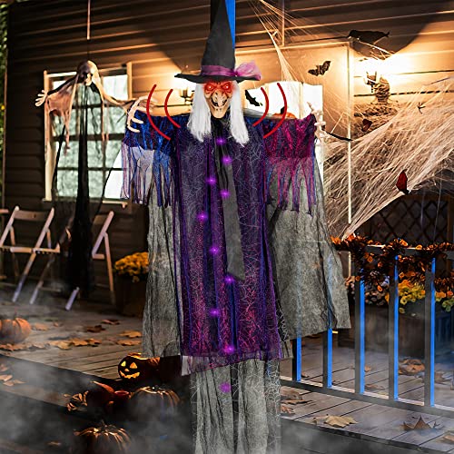 6FT Hanging Halloween Witch with Scary Sound Effects and Red Eyes - Life Size Spooky Decor