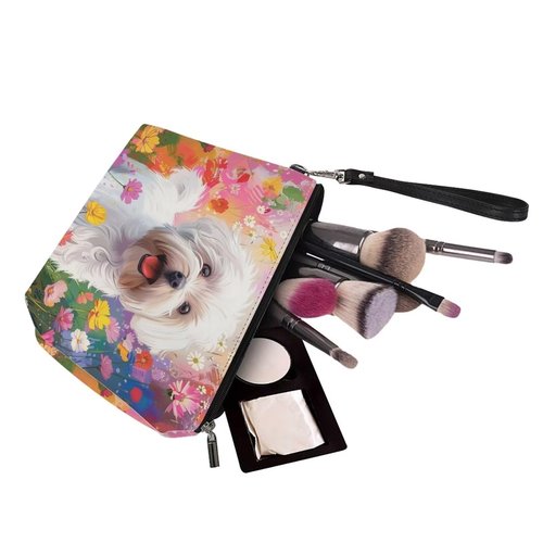 Upetstory Maltese Dog Cosmetic Bag for Women Teen Girls Cute Makeup Bags Zipper Cosmetic Bags Multifunction Storage Pouch Toiletry Organizer Travel Holiday
