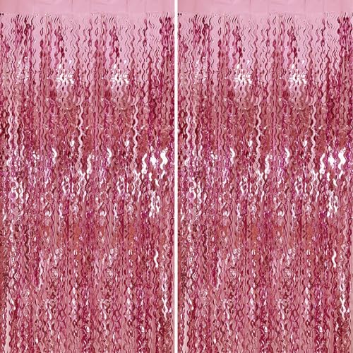 Pink Streamers Fringe Photo Backdrop - Rose Pink Wall Decor 2 Pack