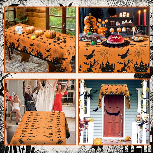 Halloween Tablecloth 3 Pcs Set Waterproof Plastic Rectangular Table Cover with Bat Pumpkin Ghost - 54x108 Inch - Variation of THIS listing