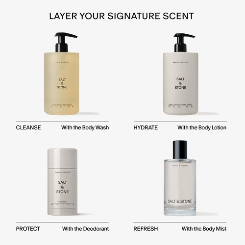 Salt & Stone Aluminum Free Deodorant | Extra Strength 48 Hour Protection for Women & Men | Made with Seaweed Extracts, Niacinamide & Prebiotics | Santal & Vetiver