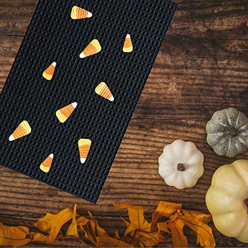 Halloween Candy Corn Waffle Weave Cotton Dish Towel - Embroidered Kitchen Decor