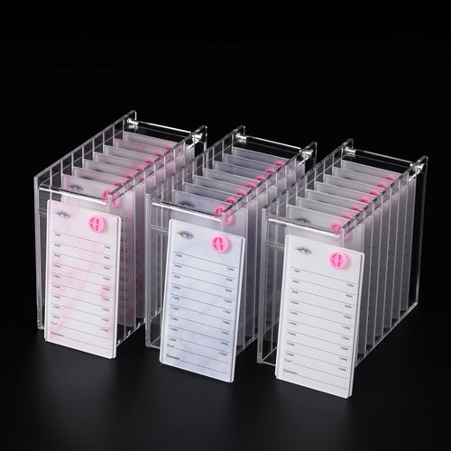 8 Layers Acrylic Eyelash Storage Organizer, Grafting False Eyelashes Display with 8 Pallets, Dustproof Cosmetic Beauty Extension Supplies (Marble Pink)