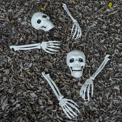 Halloween Zombie Skeleton Arm Stakes with Skull - 6 Pcs Outdoor Lawn Decorations