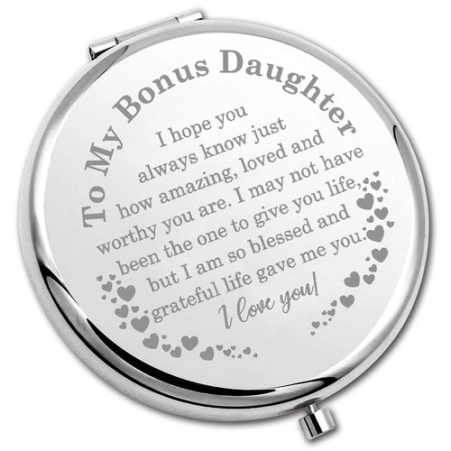 PLITI Bonus Daughter Compact Mirror Form Mom Dad Stepdaughter Gift to My Bonus Daughter Inspirational Pocket Mirror (Bonus Daughter CM)