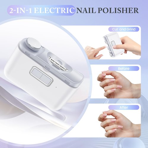 Electric Nail Clipper,Automatic Nail Clipper,Rechargeable 2 Speed Nail Clippers Set,45DB Nail Kit,LED Light Electric Nail Clippers for Kids,Adults,Seniors,2 in 1Design Manicure Set Portable White