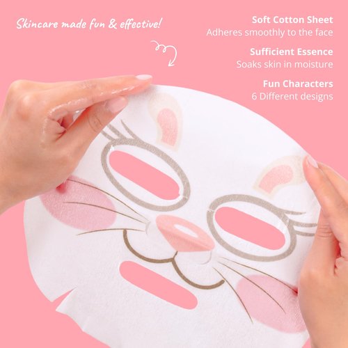 Epielle Rabbit Character Face Masks - Fun Korean Skin Care for Spa Parties | 6 Pack Ideal for Gifts