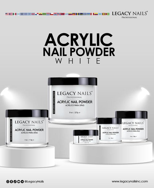 Legacy Nails White Acrylic Powder - 56g / 2oz | High-Quality, Fast-Drying Formula for Salon-Grade Nail Extensions
