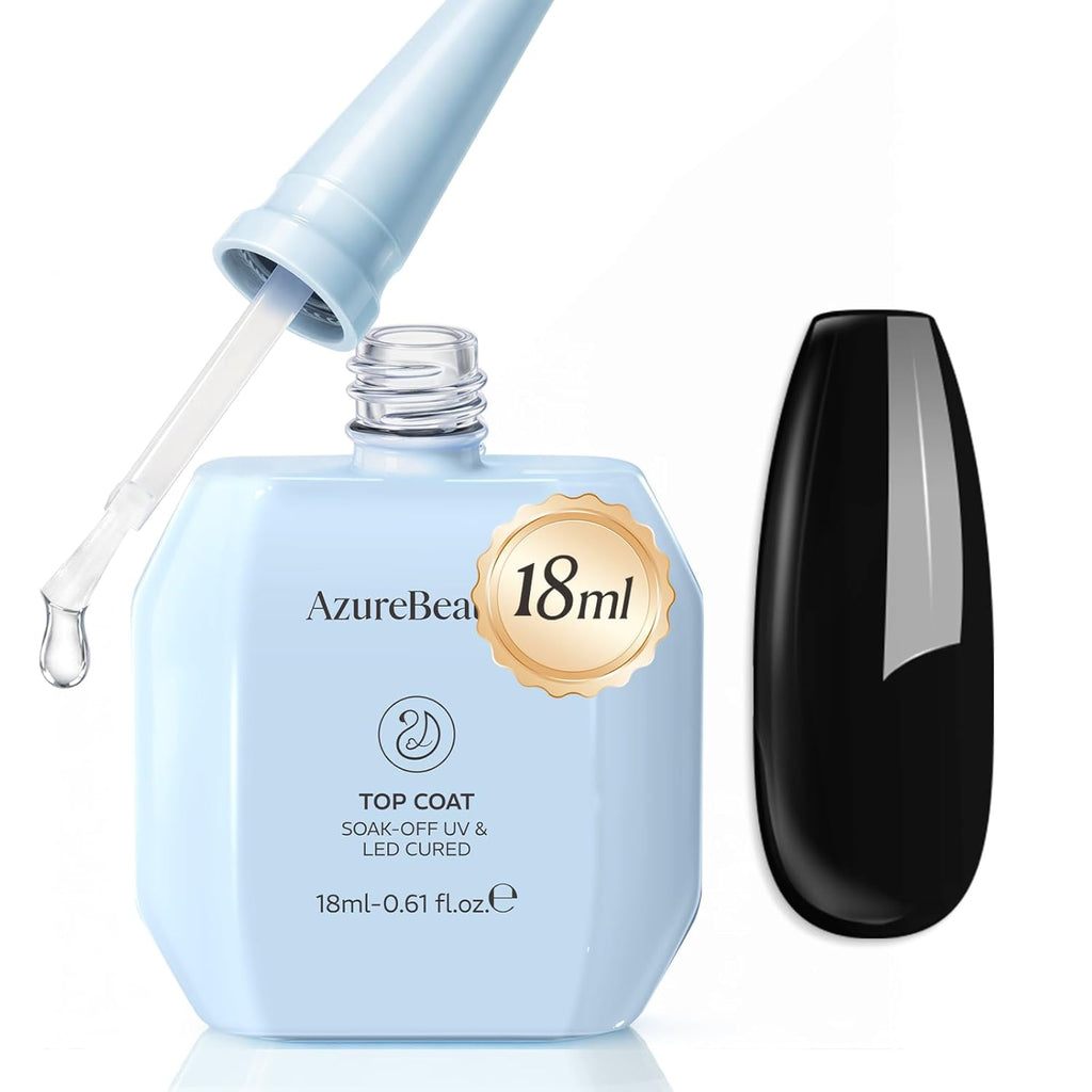 AZUREBEAUTY Gel Top Coat - No Wipe High Gloss Finish | 18ml Clear Long-Lasting Nail Polish for Manicure