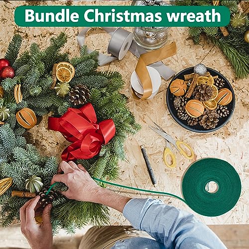 Green 50ft Christmas Garland Ties - Holiday Cable Straps for Decoration