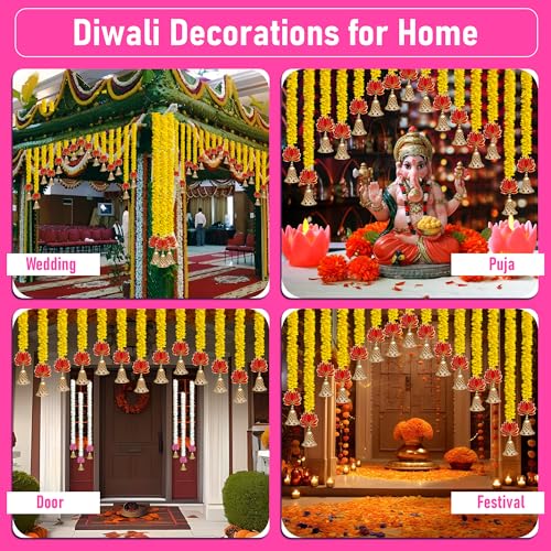 Artificial Lotus Flower Garland for Diwali Home Decor - Yellow, 5 Pcs